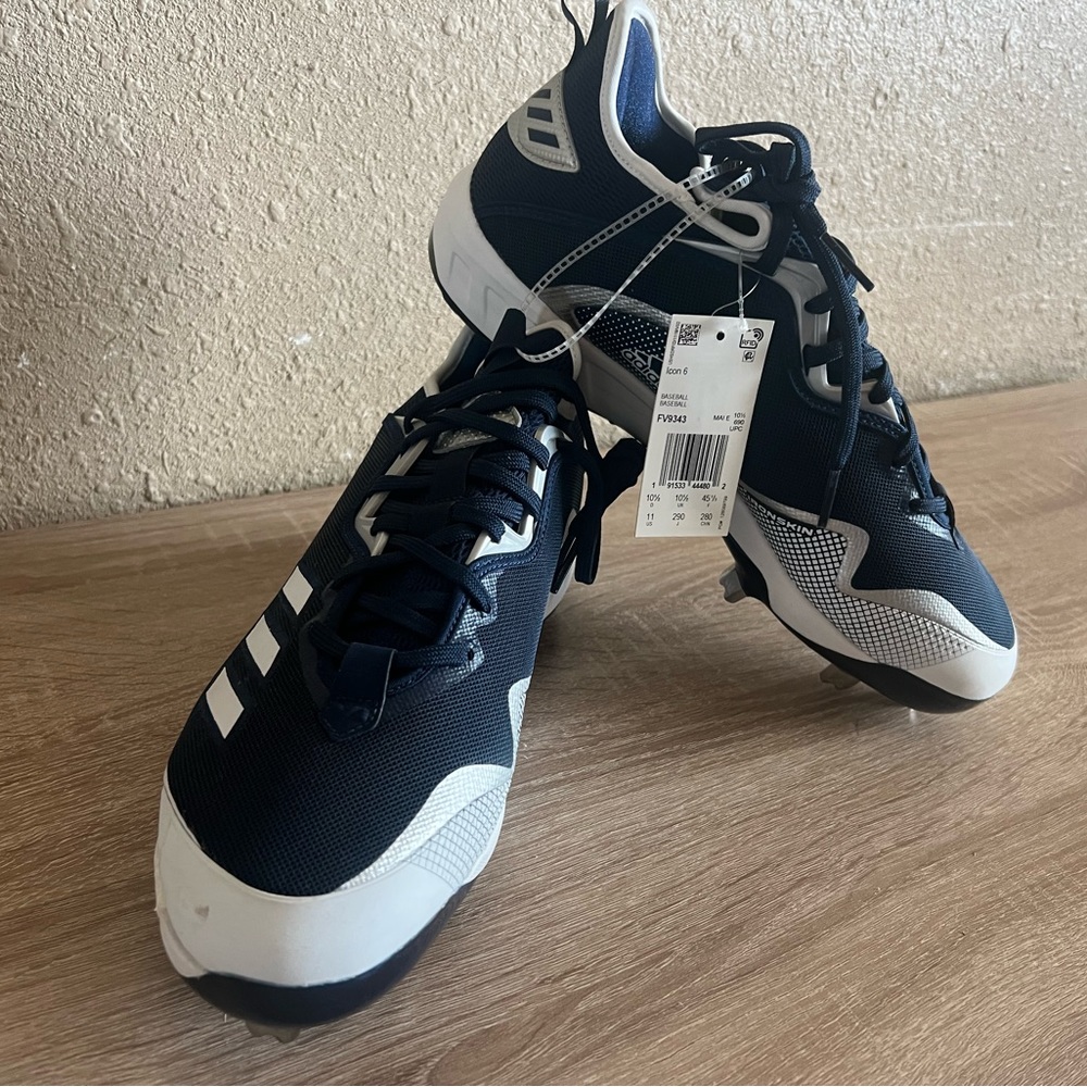 NWT! Adidas Icon 6 Metal Baseball Cleats Size 11 Navy/white/silver